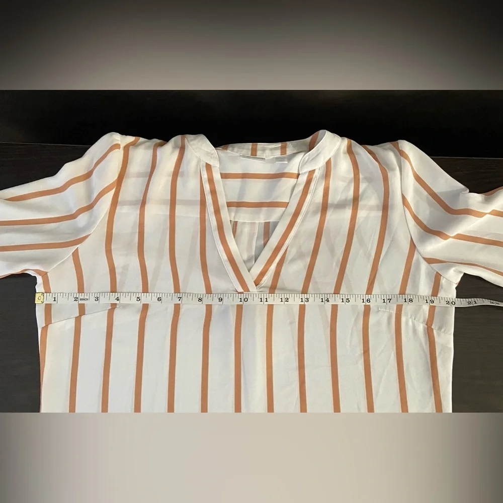 New York & Company - Striped V-Neck Long Sleeve Pullover Blouse - Picture 7 of 8